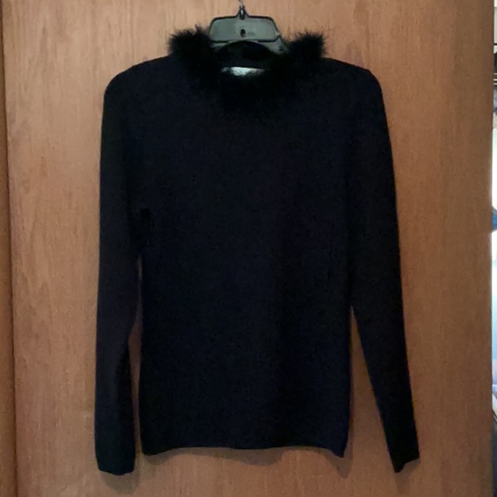 Black Sweater with Faux Fur Collar